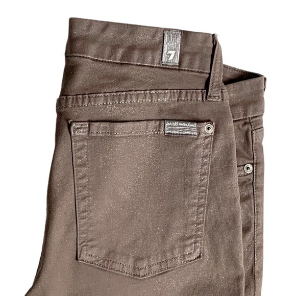 7 For All Mankind Taupe/Tan Straight Leg Denim Jeans w/Metallic Flecks - Picture 5 of 13